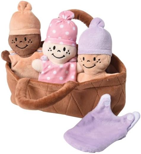 Creative Minds Basket of Babies with 3 Super Soft 9" Plush Doll Toys for Babies and Kids, Plush Multicultural Sensory Babies Toy Set with Basket, Orange, Purple, Pink - Image 5