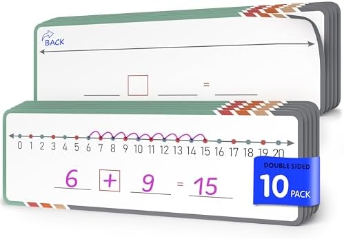 Scribbledo Dry Erase Number Line for Students Grades K2-K3, 10 Pack Double-Sided 0-20 and Open Number Line Layouts for Hands-On Elementary Math Practice, Classroom, Homeschool and Tutoring 4x12 Inch by Scribbledo