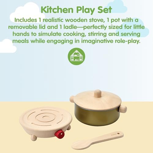PlanToys® Wooden Cookery Set with Stove, Pot & Ladle Montessori Kids Play - Image 2