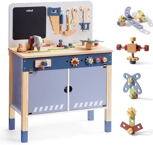 ROBUD Wooden Toy Workbench, Large Kid's Wooden Play Tool by ROBUD