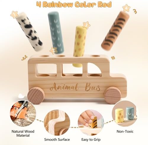 Wooden Pop Up Toys for Babies | STEM Montessori Toys Color Animal Bus for Toddlers | Preschool Learning Toddler Educational Gifts for Kids Boys Girls | Baby Toy Games - Image 4