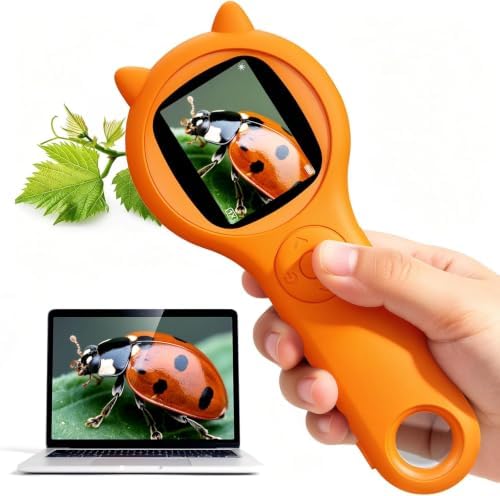 Bug Exploration Microscope for Kids, 500X Handheld Digital Microscope with 2" IPS Screen, Backyard Adventure STEM Science Toy Age 5-12 (Orange) by Ashfly