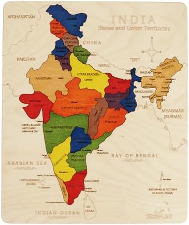 India Map Wooden Jigsaw Puzzle for Kids | 22 Puzzle Pieces | Learning & Educational Toy Gift for Boys & Girls Ages 4 Years and Above by EKOPLAY