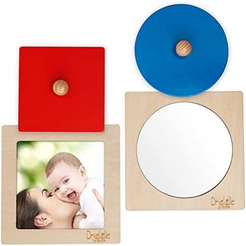 Driddle Montessori Toys - Wooden Knob Shape Puzzles - Mirror & Photo Insert - Learn Colors & Shapes Interactive Baby & Toddler Toys by Driddle