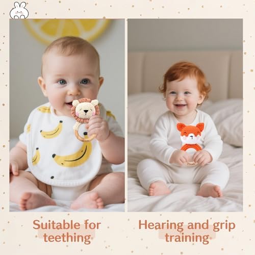 ​​DJAFS Wooden Baby Rattle Handmade Crochet Animal Organic Sensory Toy for Teething Newborns, Infant Grip Trainer & Safe Baby Shower Gift​​ (Customization Options) - Image 4
