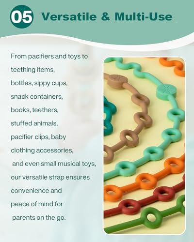 LittleHugs Toy Straps for Baby, Adjustable Toy Holder for Stroller Accessories, Silicone Tether Pacifier Clip, No Throw Travel Essential Leash for High Chair, Car Seat (3- Pack) - Image 4