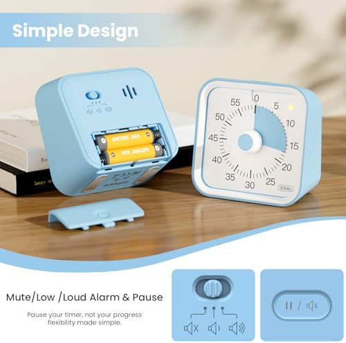 Visual Timer for Kids, Cute Timer with Pause Function, Blue - Image 4
