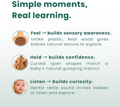 HippoToys Handcrafted Wooden Baby Rattle | Natural Teething Toy | Montessori Sensory Developmental Toy | Non-Toxic Organic Baby Toy | Newborn Infant Baby Boy Girl Gift 0-12 Months - Image 3