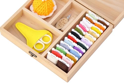 Sewing Box Montessori Practical Life Wooden Sewing Box with Embroidery Thread, Scissors Case, Pin Cushion, Educational Craft Kit for Kids 5+ - Image 3