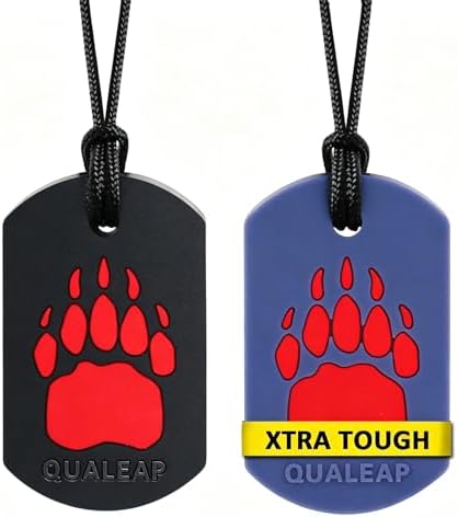 Xtra Tough Bear Claw Chew Necklace for Kids, Boys or Girls (2 Pack) - Chewing Necklace Teething Necklace Teether Necklace Chew Toys - Teething Toys Designed for Chewing, Autism Sensory Teether Toy by QUALEAP