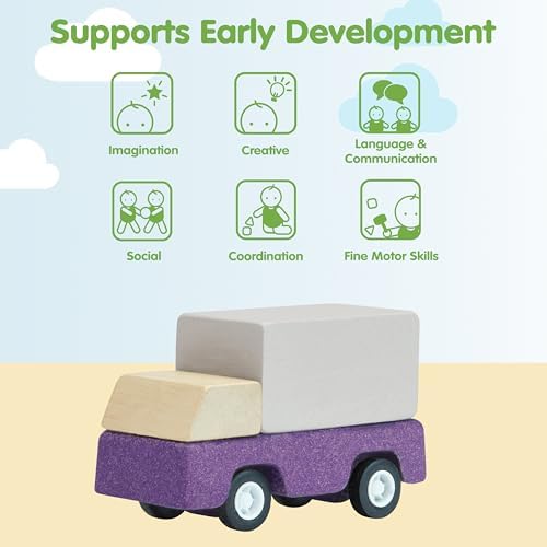 PlanToys® Purple Delivery Truck Wooden Montessori Vehicle Kids Indoor Toy - Image 4