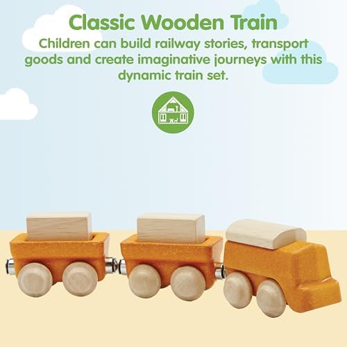 PlanToys® Cargo Train Wooden Montessori Vehicle Kids Play Set with Blocks - Image 2