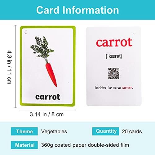 Lilias Vegetable Flash Cards, Toddler Learning Toys, Preschool Learning Toys, Homeschool Supplies, Learning Supplies for Kindergarten, 4.3 X 3.14 Inch, 20 Cards in Set - Image 2