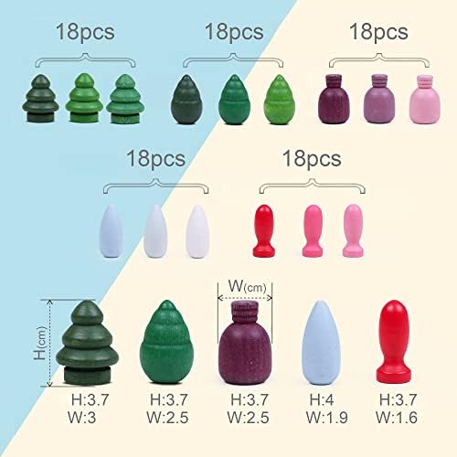 Large Set Full Rainbow Color Style Wooden Loose Parts Sensory Play Toys, Mandala Loose Parts 5 Shapes, 15 Colors, Rainbow Stacker Nesting Toys Parts (90PCS New Shapes) - Image 2