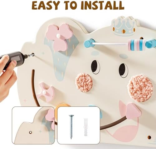 ROBUD Elephant Montessori Busy Board, Activity Wall Busy Board, Beige - Image 6