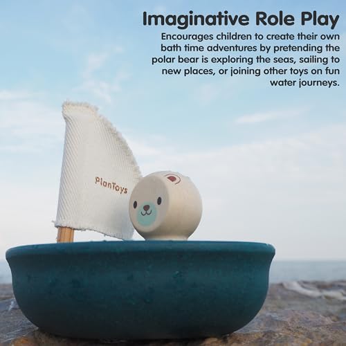 PlanToys® Polar Bear Sailing Boat Bath Toy for Toddlers, Montessori Wooden - Image 6