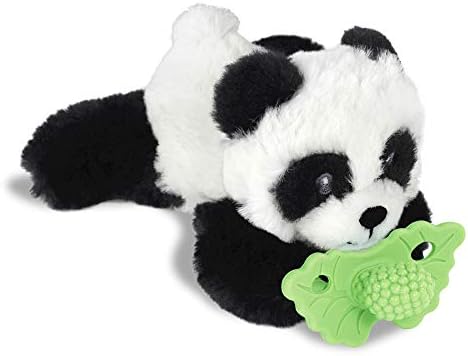 RaZbaby Panda RaZbuddy w/RaZberry Teething Relief Pacifier – Soothes Sore Gums w/Nature-Inspired Texture, 100% BPA-Free Silicone Teether, Detachable Stuffed Animal – 3 Months+ Teether, Mint by RaZbaby