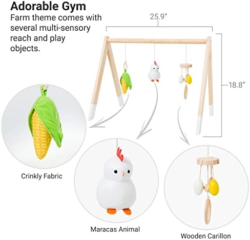 Little Big Friends Wooden Baby Activity Gym – Montessori Play Gym for Babies | Encourages Motor Skills & Sensory Development | Includes Crinkle Fabrics, Wooden Chimes & Hanging Toys – Farm - Image 4