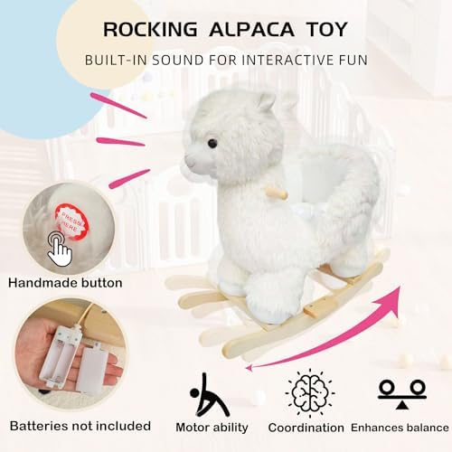 Baby Rocking Horse, Plush Alpaca Rocking Horse with Music - Image 3