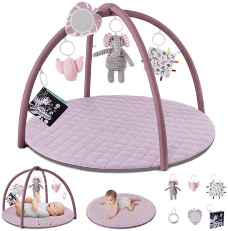 Blissful Diary Baby Play Gym Mat, Tummy Time Activity Mat with 6 Detachable Toys for Stage-Based Sensory & Motor Skill Development, Easy to Install & Clean, Baby Essentials Gift, Lavender Pink by BlissfulDiary
