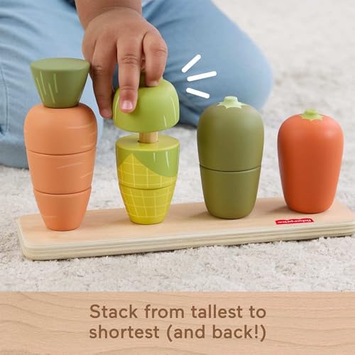 Fisher-Price Wood Toddler Toy Veggie Stacker, Tiny Garden Wooden Sorting & Stacking Activity for Preschool Kids Ages 18+ Months - Image 4