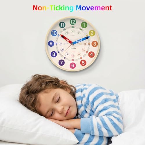 TIMESS 10-Inch Learning to Tell Time Wall Clock, Silent Non-Ticking - Image 5