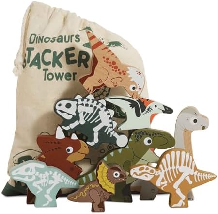 Le Toy Van Wooden Jurassic Stacking Dinosaurs & Bag, 18m+ by LeToyVan