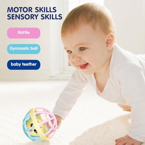 WEofferwhatYOUwant Baby Teether – Large Sensory Play Ball with Pastel Rattle – Easy Grip for Infants – Promotes Motor Skills & Tummy Time – BPA-Free, Safe Baby Toy for 0-6 Months - Image 4