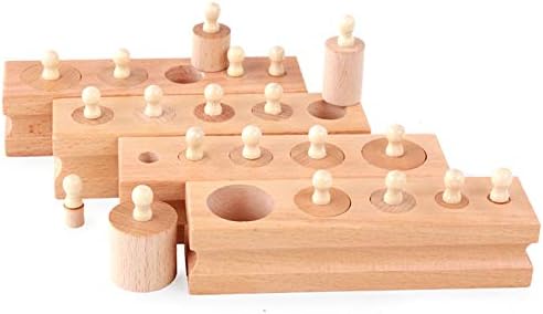 Adena Montessori Wooden Small Cylinders Block, Knobbed Cylinder Socket, Sensorial Educational Tools Preschool Early Learning Toys for Kids, Set of 4, Ages 2+ by AdenaMontessori