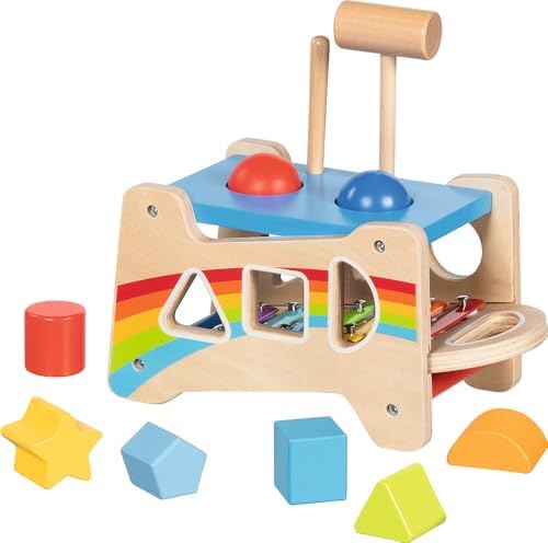 goki 58304 Hammer Bench with Xylophone and Sorting Function, 12-Piece Wooden Motor Skills Toy with Removable Wind Chime - 3-in-1 Knock Bench, Sorting Box, Xylophone - Image 3