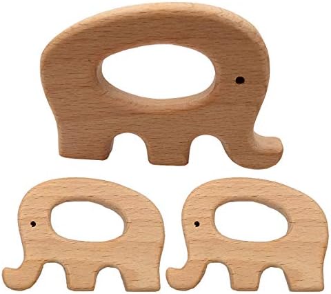 10pcs Natural Wooden Elephant Montessori Toy Pendant Pure Natural Beech Wood Animal Shape for Handmade Arts and Crafts (Elephant 10pcs) by Alenybeby
