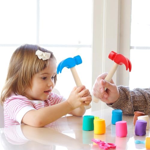 2 Pack Wooden Hammer Toys, Simulation Hammers Maintenance Tools Educational Toys for Boys Girls Kids Maintenance Tools Birthday Party Games Supplies(Red & Blue) - Image 4