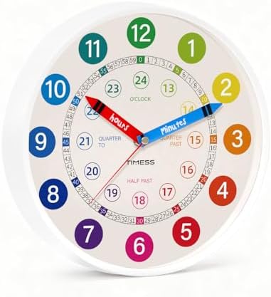 TIMESS 10-Inch Learning to Tell Time Wall Clock, Silent Non-Ticking by TIMESS