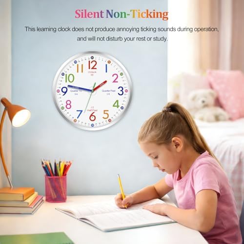 JoFomp Telling Time Teaching Clock, 12 Inch Illuminated Wall Clock for Kids Bedroom, LED Wall Clock Battery Operated, Silent Learning Clock for Kids, Teachers & Classroom, Light Sensor - Auto Lighting - Image 4