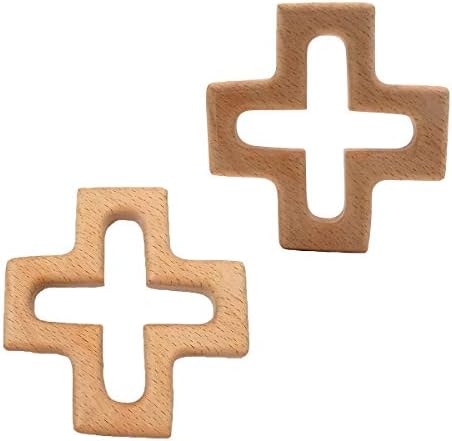 2pcs Organic Wood Cross Pure Natural Animal Shape Children's Toys Beech Wooden Handmade Grasping Pattern DIY Beading Chain Pendant by ARAKIERST