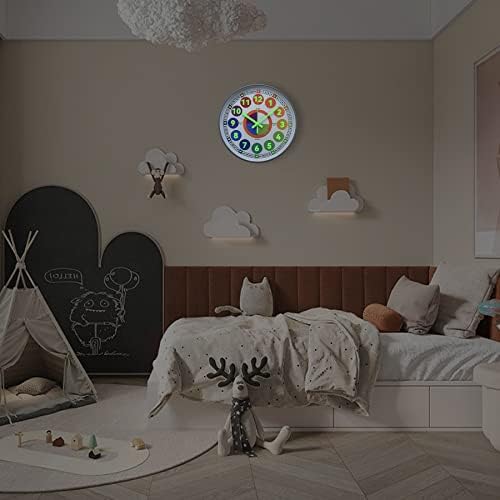 Learning Clock for kids, Glow in The Dark Wall Clock for Bedroom, 12 Inch Silent Night Light Kids Wall Clock, Colorful Illuminated Telling Time Teaching Clock,Kids Room Decor (Illuminated Gray) - Image 5