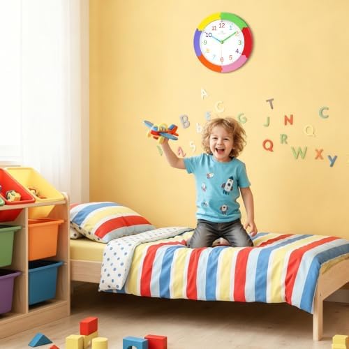 Lafocuse Colorful Kids Wall Clock Learn to Tell Time for Classroom 10 Inch - Image 2