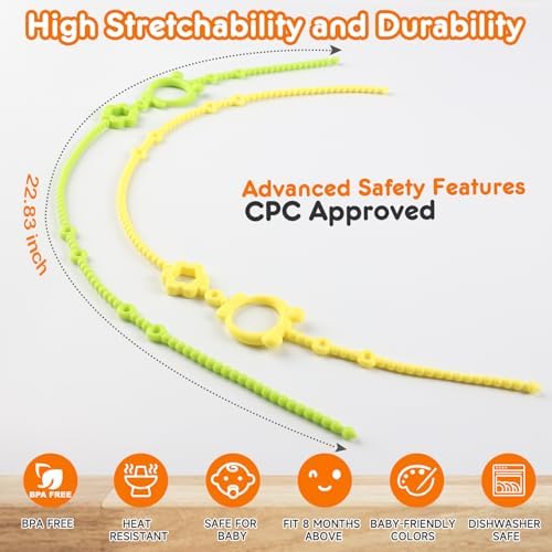 Toy Straps for Baby, 6pcs Adjustable Toy Holder for Stroller Accessories, Silicone Baby Tether Pacifier Clip, No Throw Baby Travel Essential Leash for High Chair, Car Seat, Baby Toy Clips,Cribs - Image 2