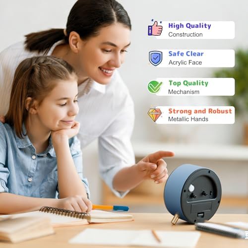 Kids Alarm Clock, Silent Non-Ticking, Analog Learning Clock for School Beginners, Stylish Round Metal Clock, Easy to Read, Battery Operated Student Back to School Gifts - Image 3