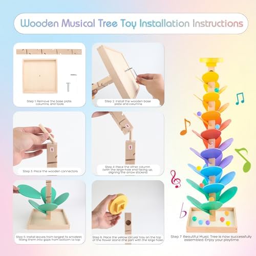 Wooden Marble Run Music Tree Montessori Toy for Ages 3+ Ball Drop Toy - Image 4