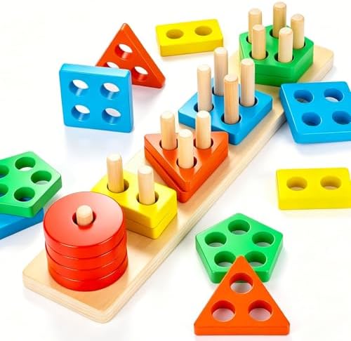 3 otters Wooden Stacking Sorting Toy, 20PCS by 3otters