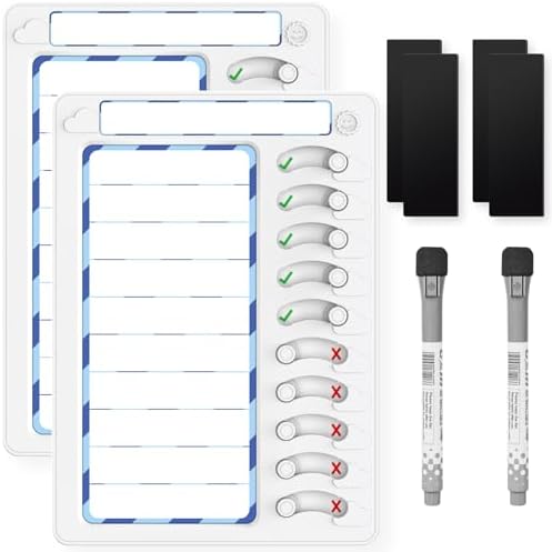 Chore Chart for Kids Dry Erase Chore Board ADHD Tools for Kids to Do List Checklist Task Board Routine Chart Planning Board for Fridge with 10 Sliders and Magnetic Marker, White and Blue, 2 Pack by KAQUBE