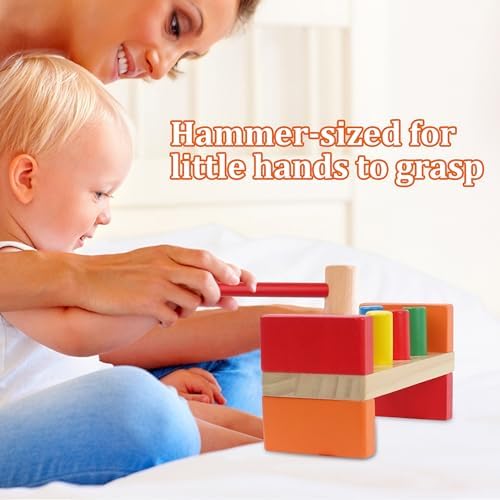 Hidoggy Wooden Hammer Toy for Toddlers 1-3, Montessori Pounding Bench Toy with 8 Pegs and Mallet for Hand-Eye Coordination, STEAM Toddler Toy - Image 5