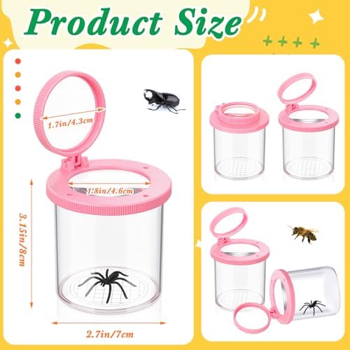 Skylety 2 Pieces Bug Jars Insect Viewer Catcher Bug Magnifying Insect Cage Container for Kids Children Science Nature Exploration Tool (Pink) - Image 2