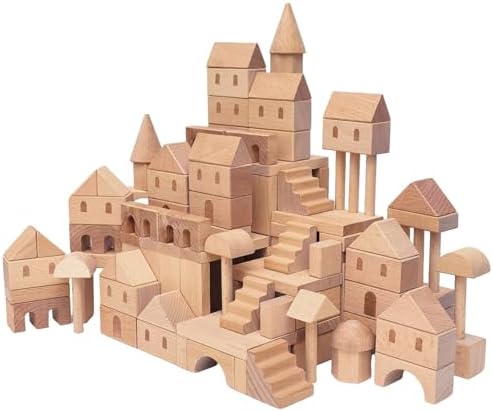 155-Piece Wooden Building Blocks Set with Storage Bag by Unknown