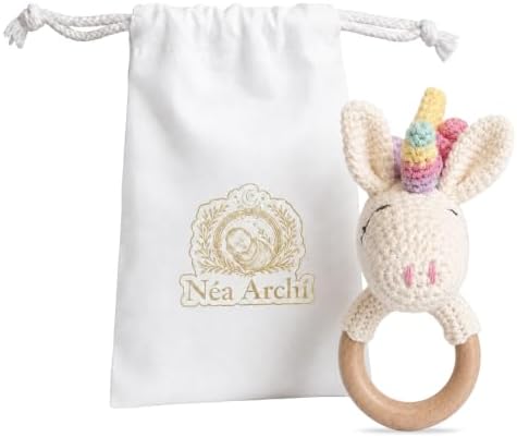 Néa Archí Crochet Baby Rattle, Organic Cotton & Beech Wood, Unicorn by Unknown