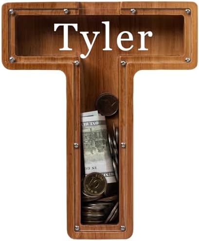 Personalized 12" Extra Large Wooden Letter Piggy Bank for Kids Boys Girls, (Laser Engraved Name) Custom Initial Letter Shape Piggy Bank, Alphabet Coin Bank Grandchildren Birthday by Ladenk
