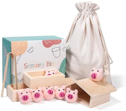 Sorting Stacking Wooden Toys for Toddlers, Montessori Pig Toy by MONTPLEASANT