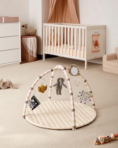 Blissful Diary Baby Play Gym Mat, Tummy Time Activity Mat with 6 Detachable Toys for Stage-Based Sensory & Motor Skill Development, Easy to Install & Clean, Baby Essentials Gift, Sandy Beige - Image 6