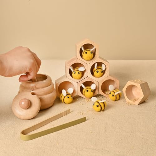 2pcs Wooden Beehive Toys with lid and Honey Stick - Image 4